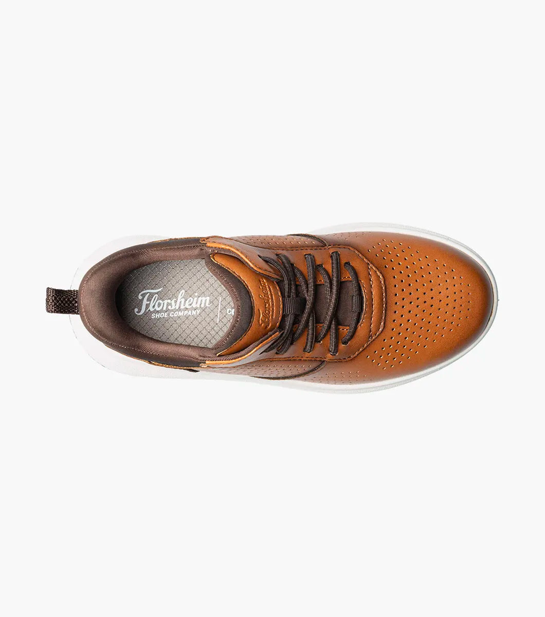 Florsheim | Fleet Jr. Boys Perf Toe Elastic Lace Sneaker in Cognac