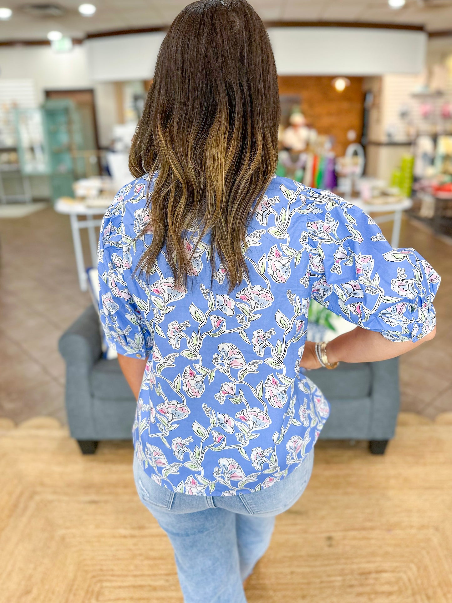 Mary Square Maggie Top | Pretty Petals Blue