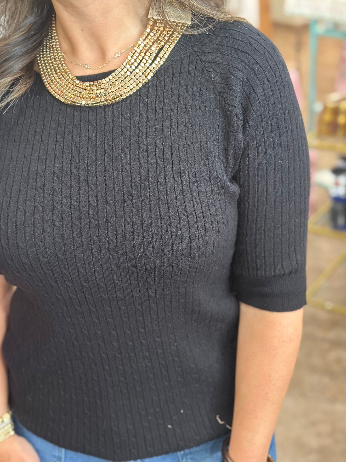 Kit Cable Knit Top in Black