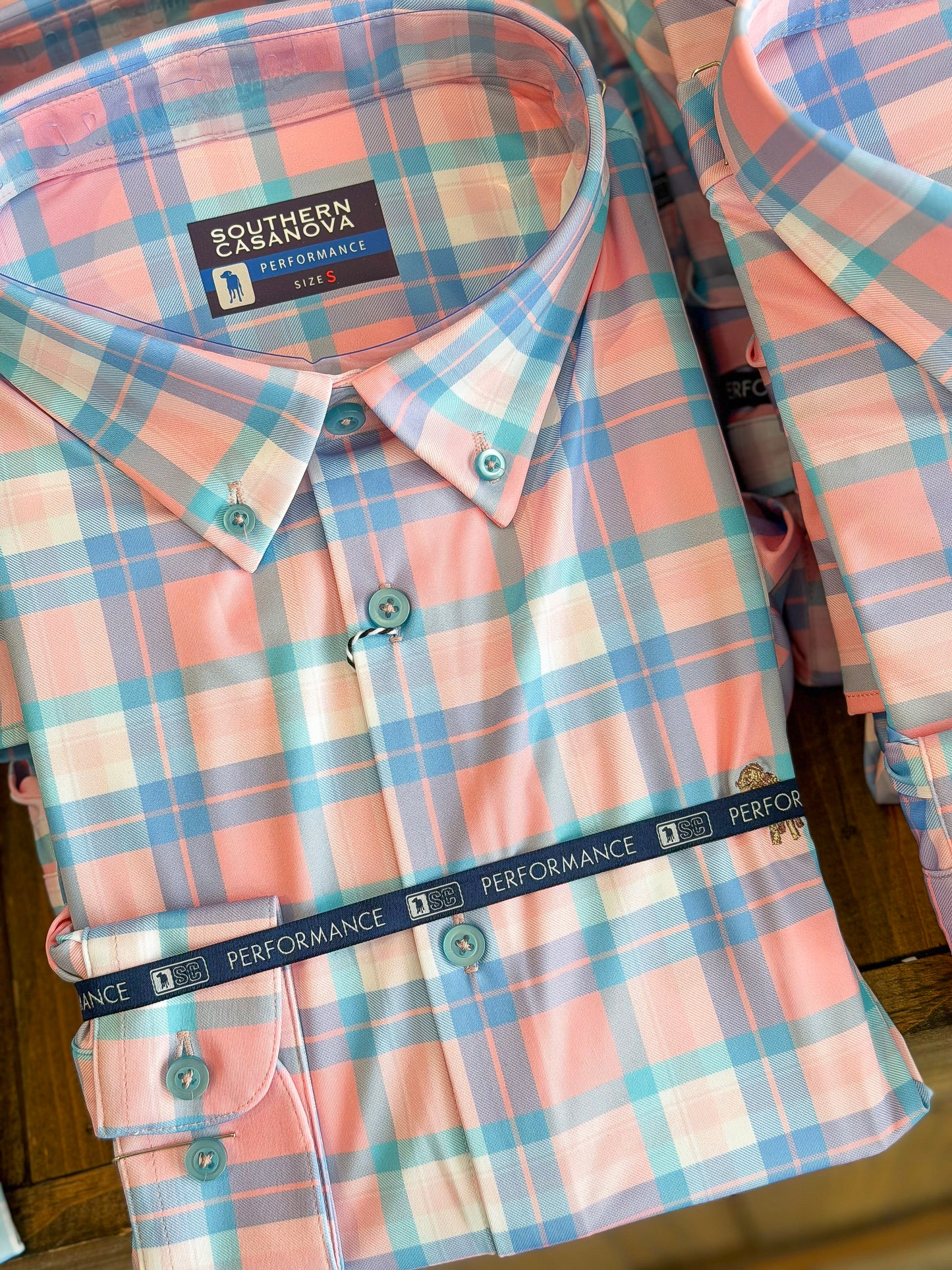 Southern Casanova | Performance Button Down in Coral Mirage Plaid