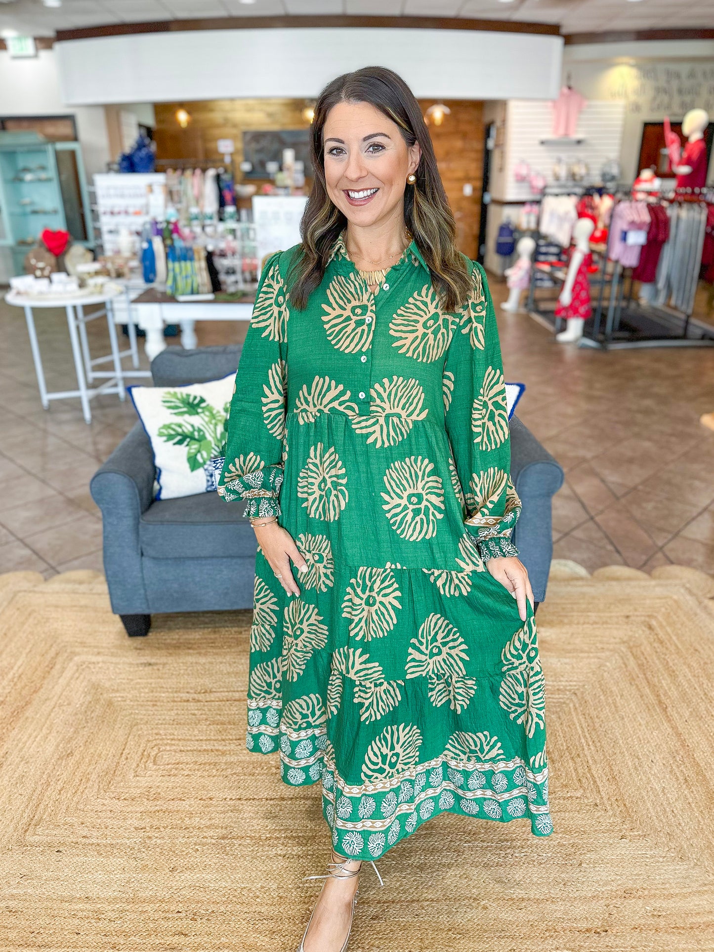Sunday in Autumn Midi Dress in Green