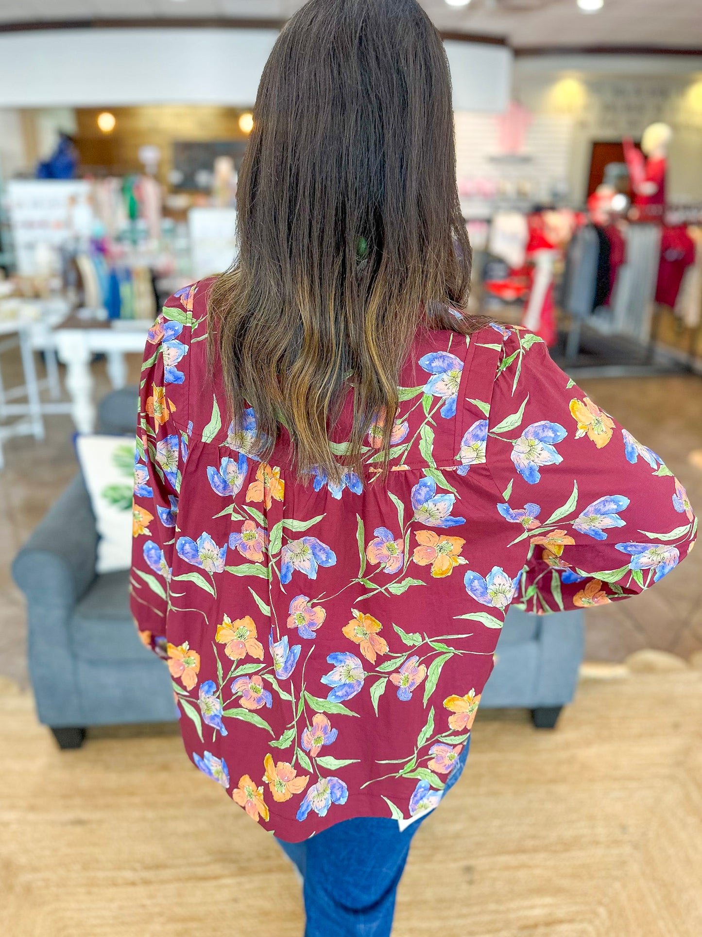 Falling Florals Top in Burgundy
