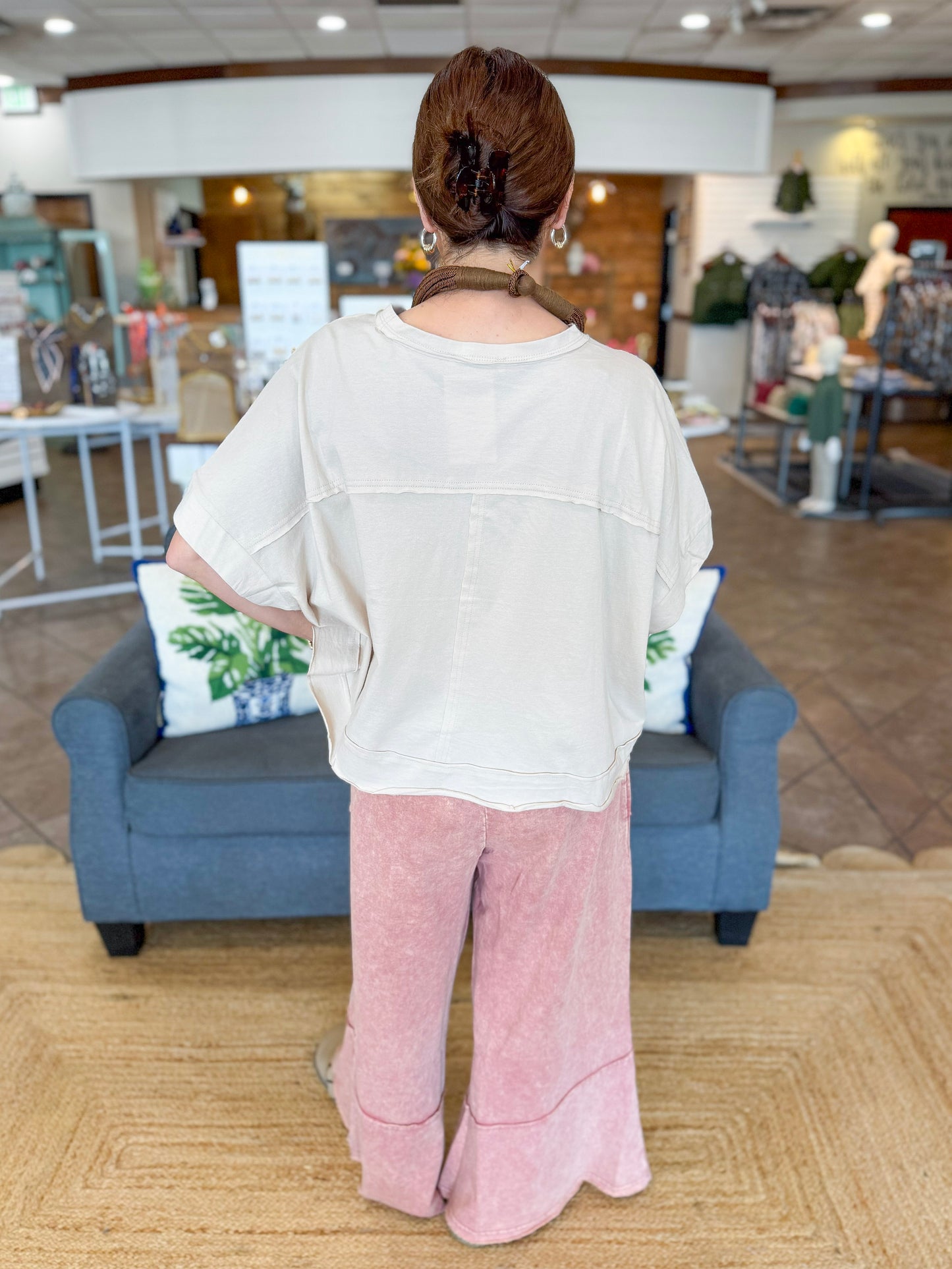 Exposed Seam Oversized Tee in Beige