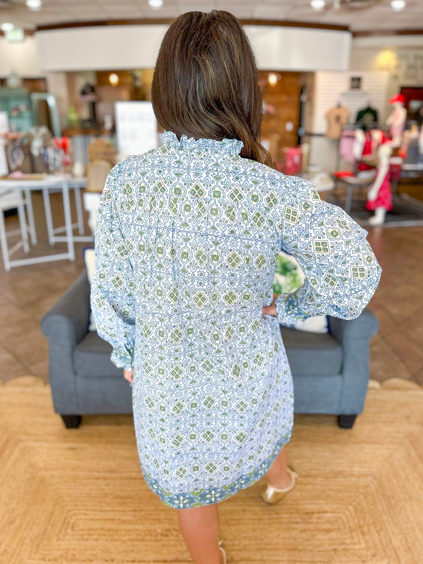 Victoria Dunn Jase Dress in Seafoam Trellis
