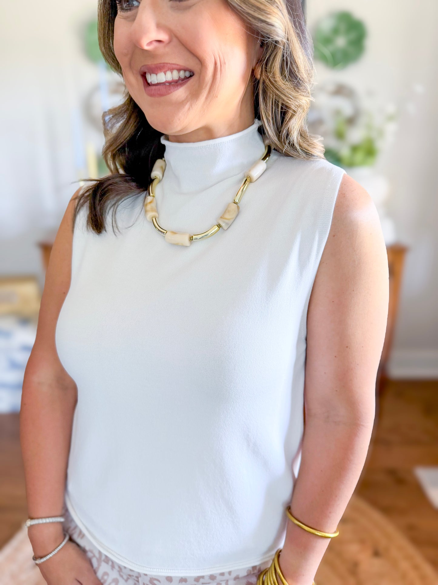 City Sleek Mock Neck Top in White