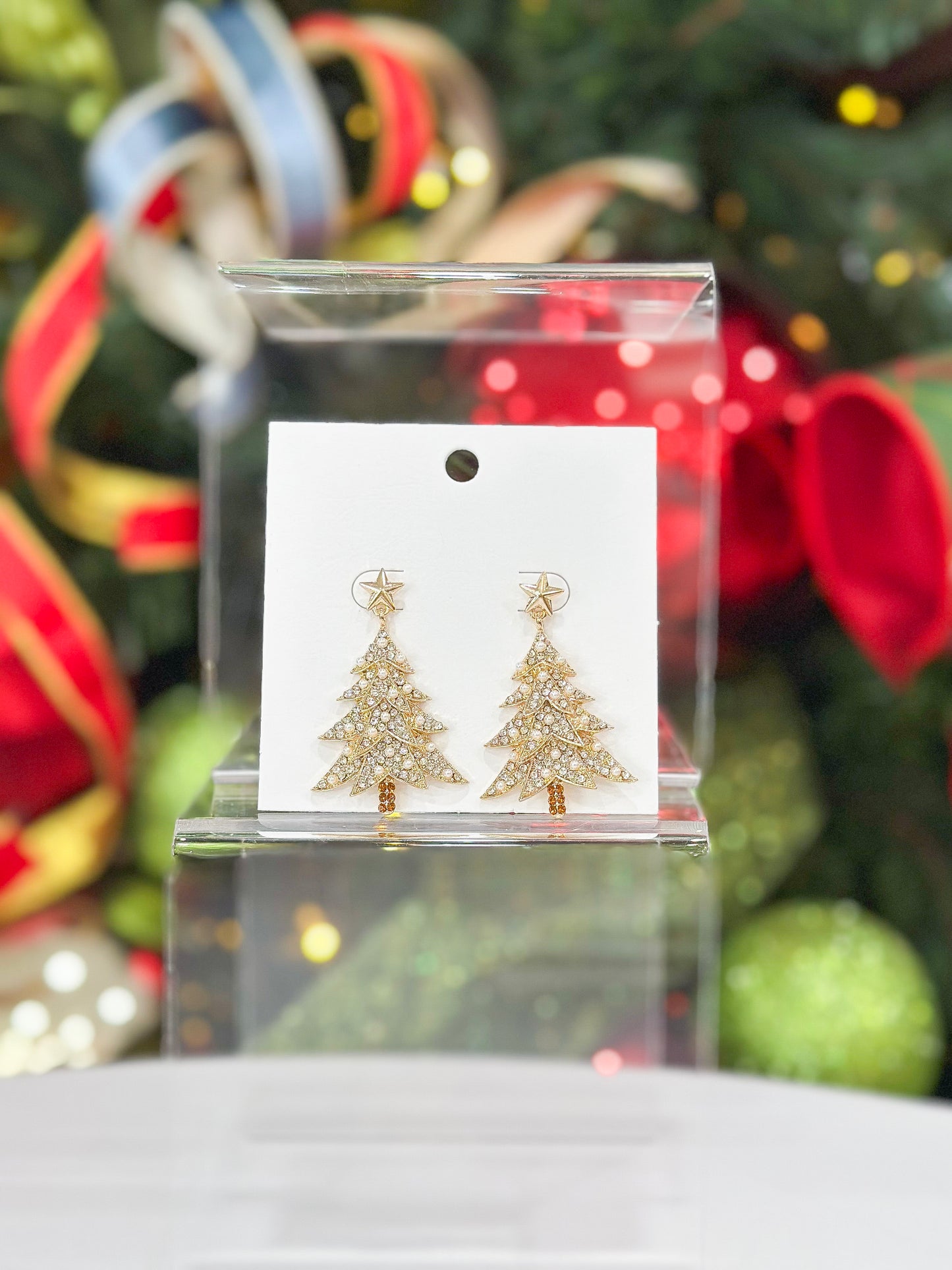 Christmas Tree Drop Earrings in Clear