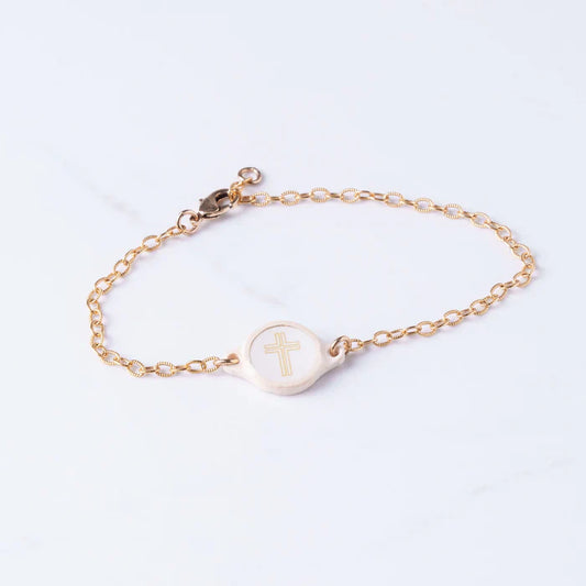 Tap to Pray Survivor Series Bracelet - 14K Gold Plated + Vanilla Cross