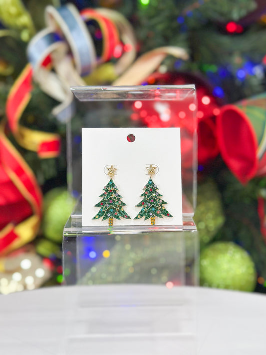 Christmas Tree Drop Earrings in Green
