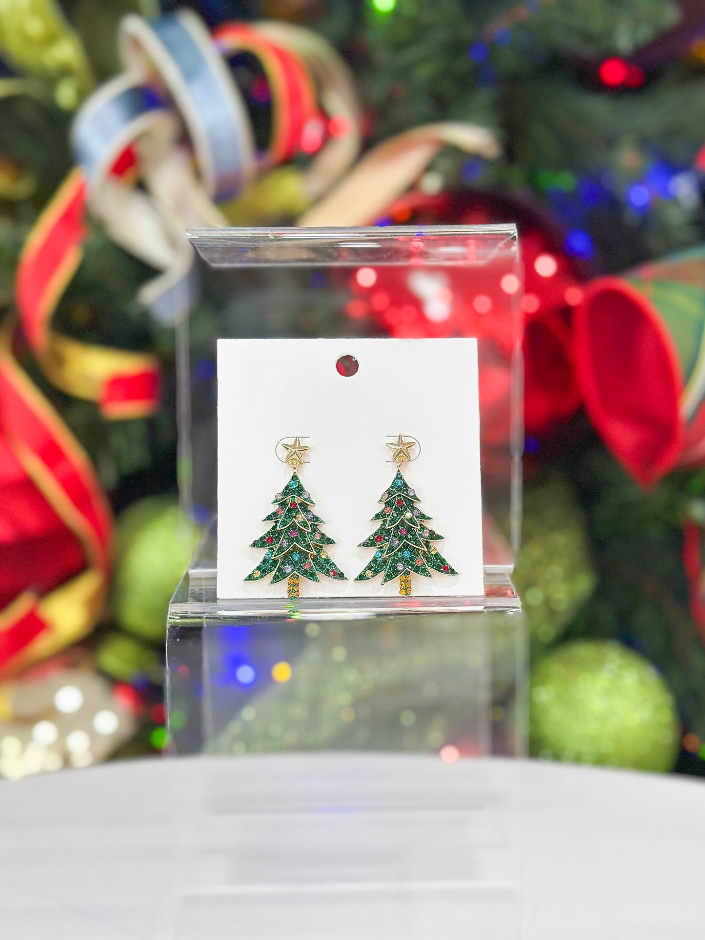 Christmas Tree Drop Earrings in Green