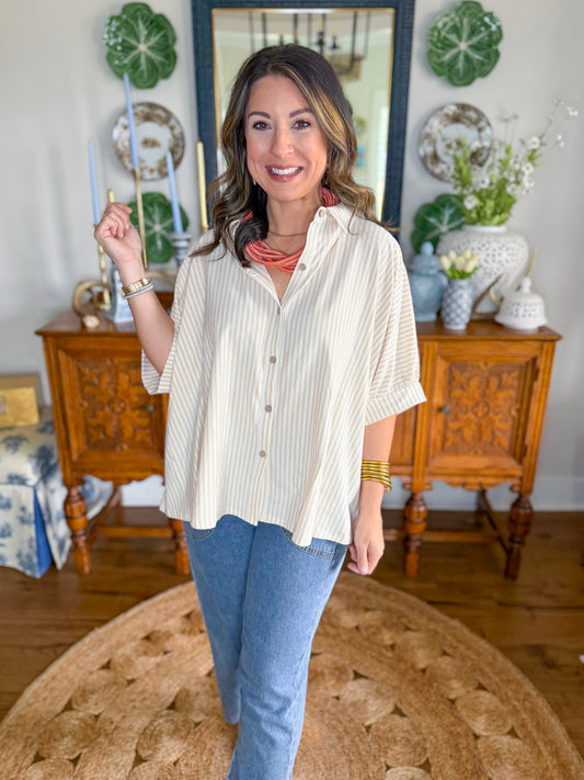 The Easy Escape Stripe Top in Taupe