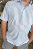 Southern Point Horizon Stripe Performance Polo in White/Captain Blue