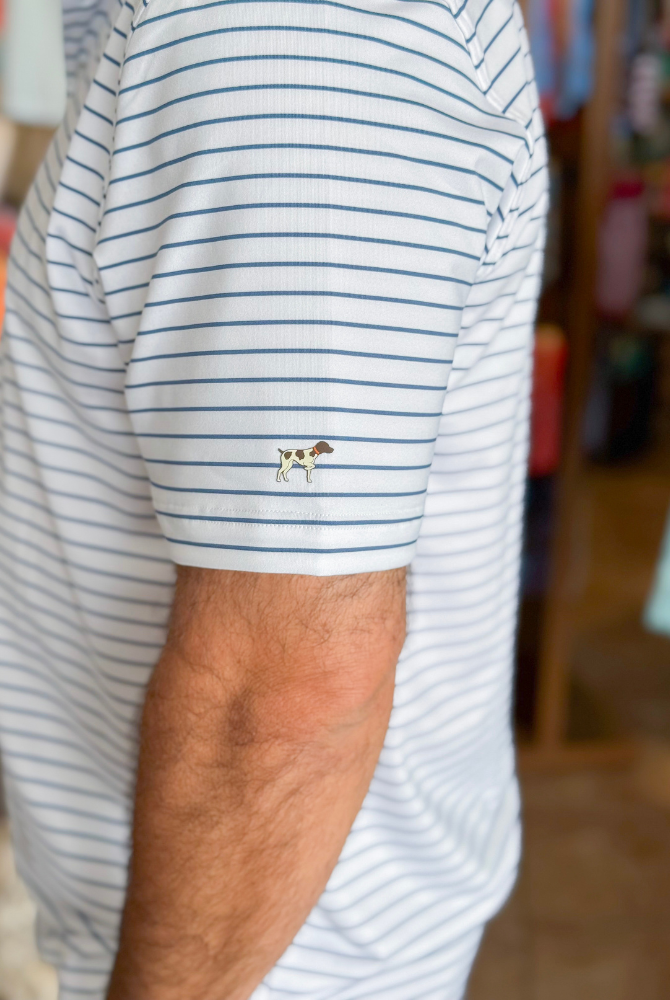 Southern Point Horizon Stripe Performance Polo in White/Captain Blue