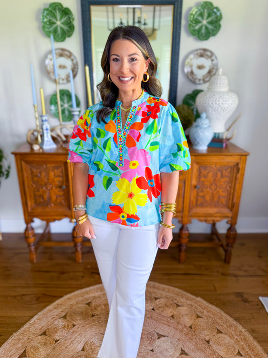 Raya Top in Floral Sky