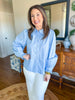 The Charlotte Ruffle Collar Top in Blue