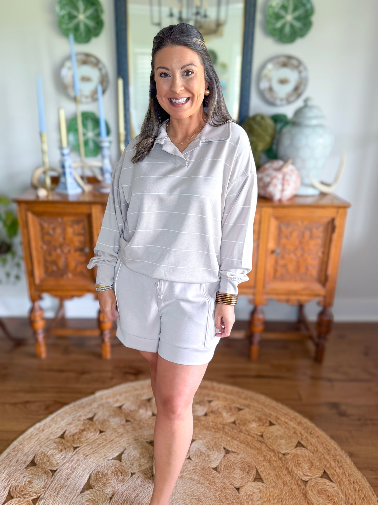 Off-Duty Stripe Pullover in Mocha