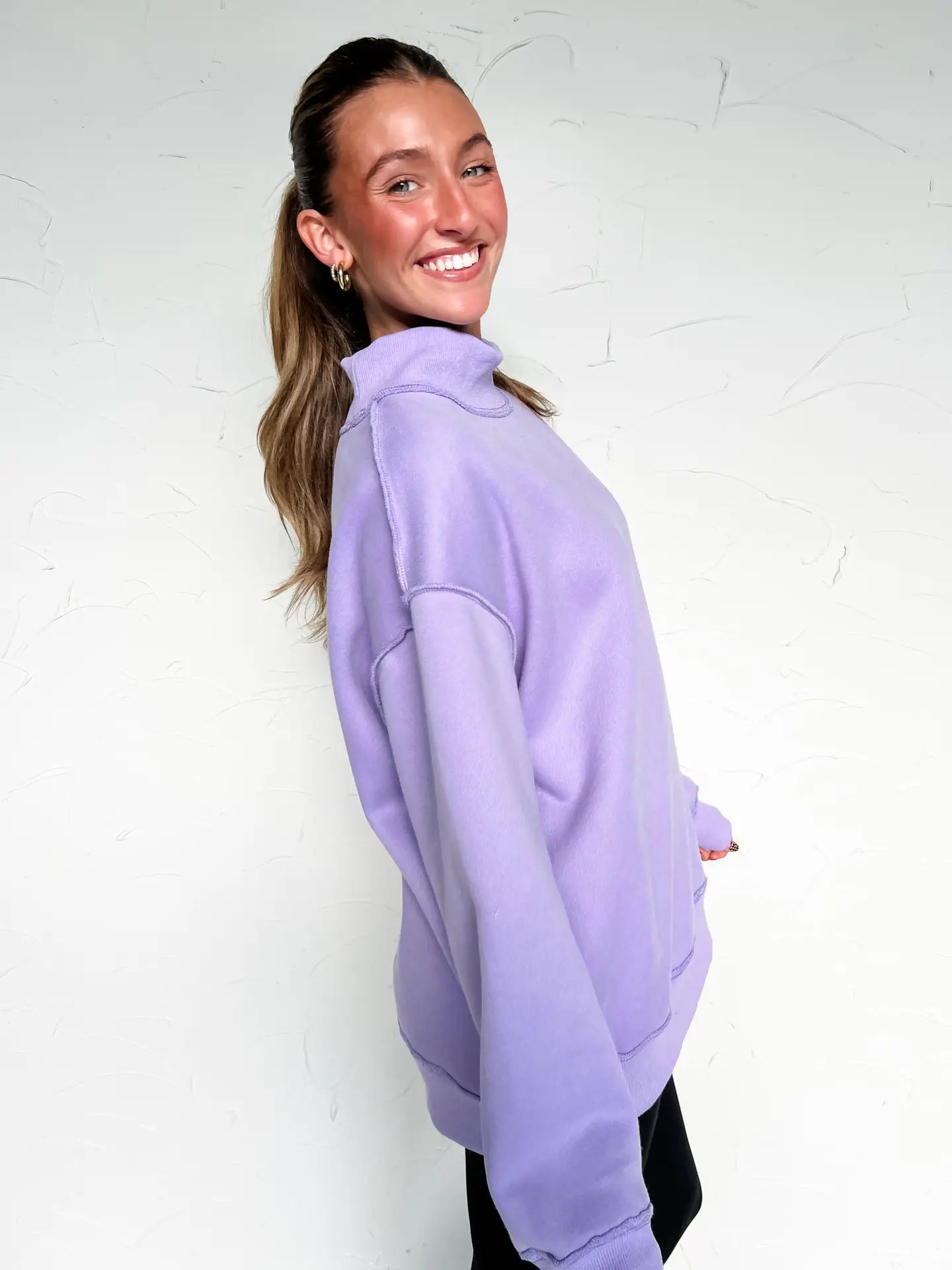 Callie Mock Neck Sweatshirt in Lavendar