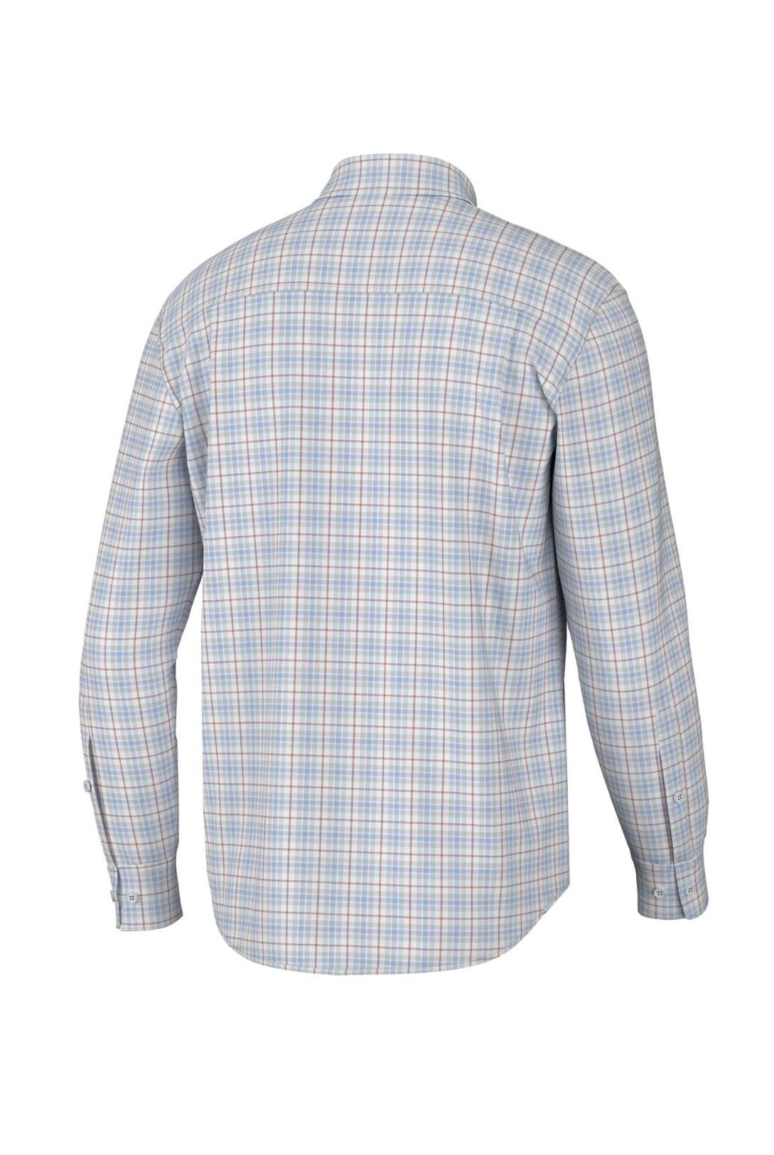 Southern Point Hadley Luxe Lite Long Sleeve Button Down in Harvey Plaid Sky & Burnt Sienna