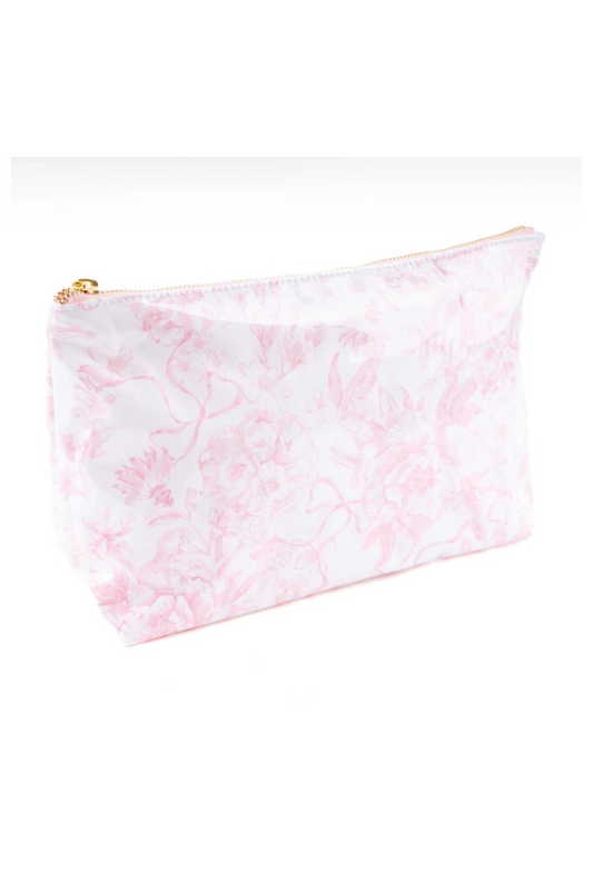 Pink Bow Toile Clear Coated Travel Cosmetic Bag