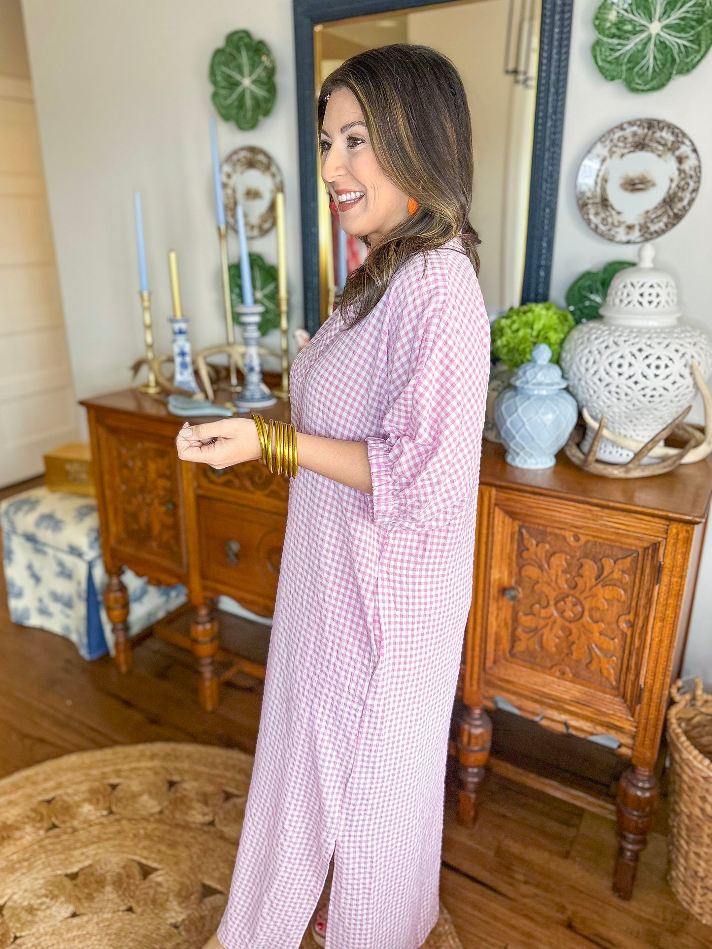 The Cleo Gingham Maxi Dress in Pink