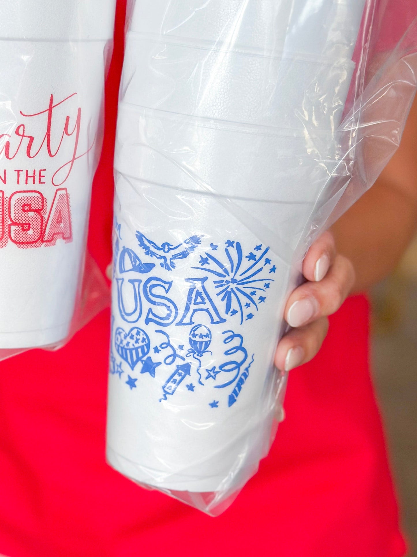 Styrofoam Cup Blue USA Toile (Set of 10)