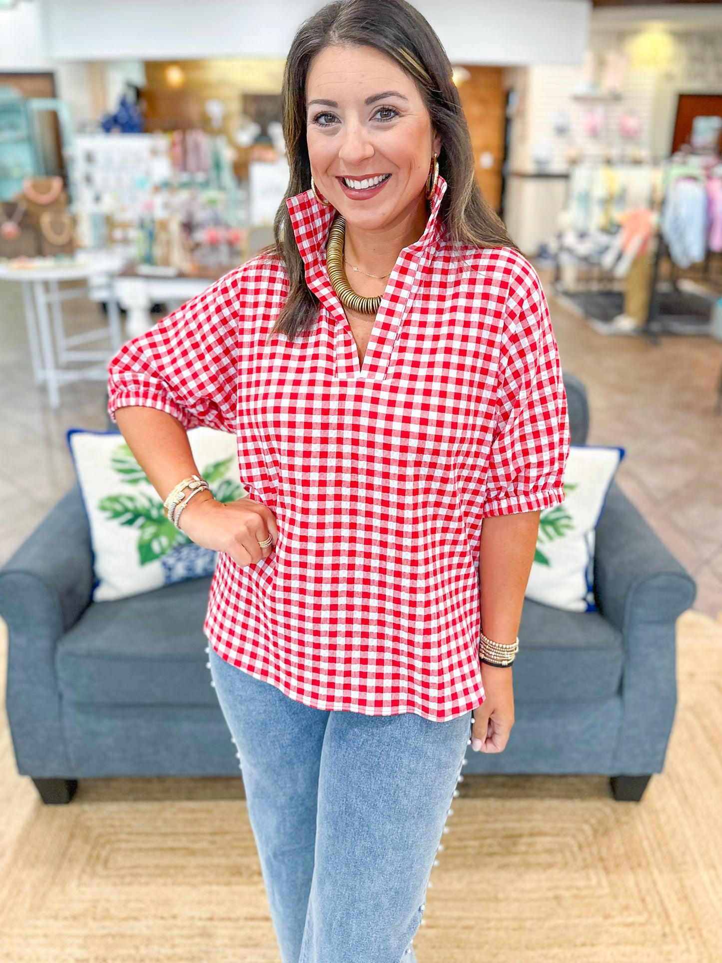 Adrienne Sloan Top in Red Gingham