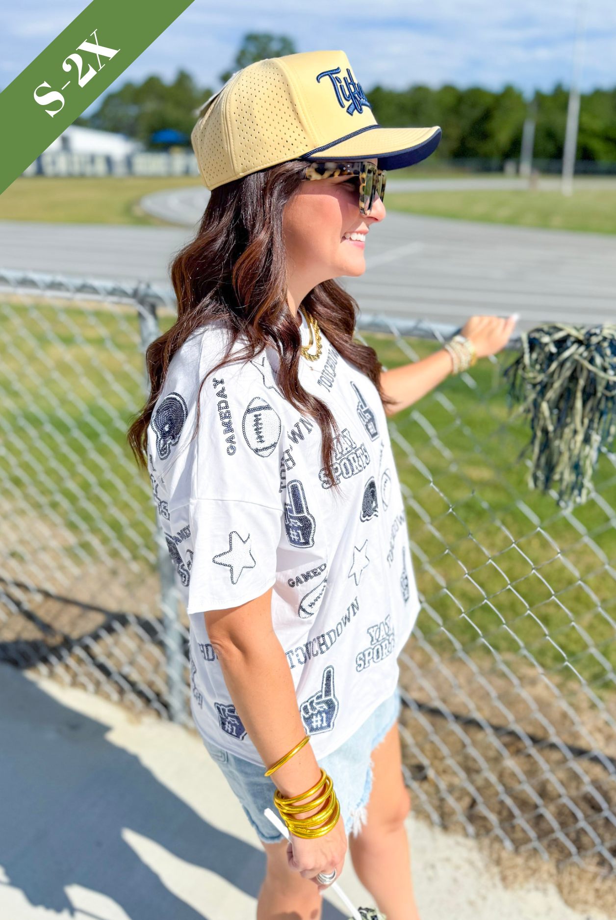 The Sequin Football Tee in Navy