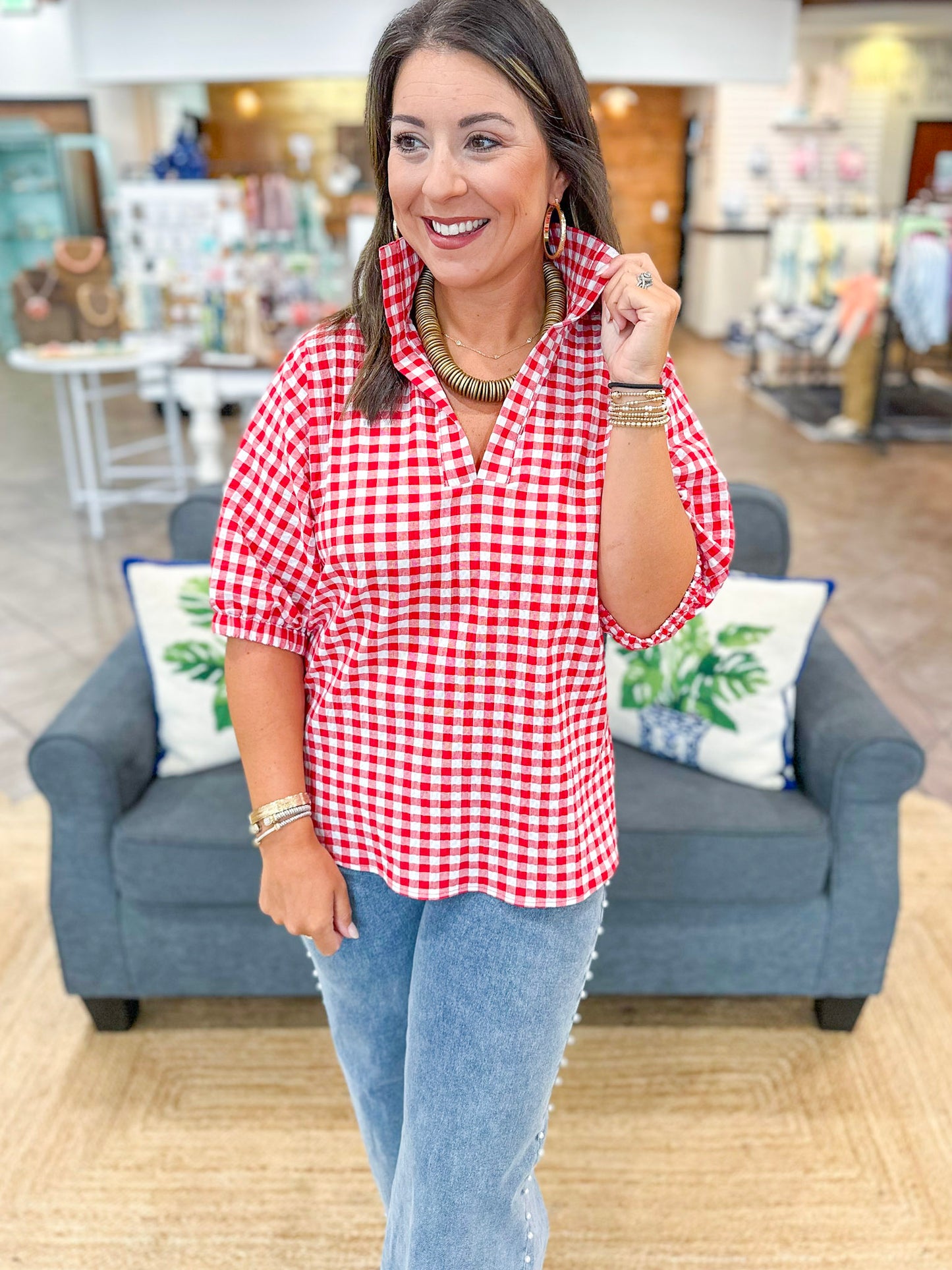 Adrienne Sloan Top in Red Gingham
