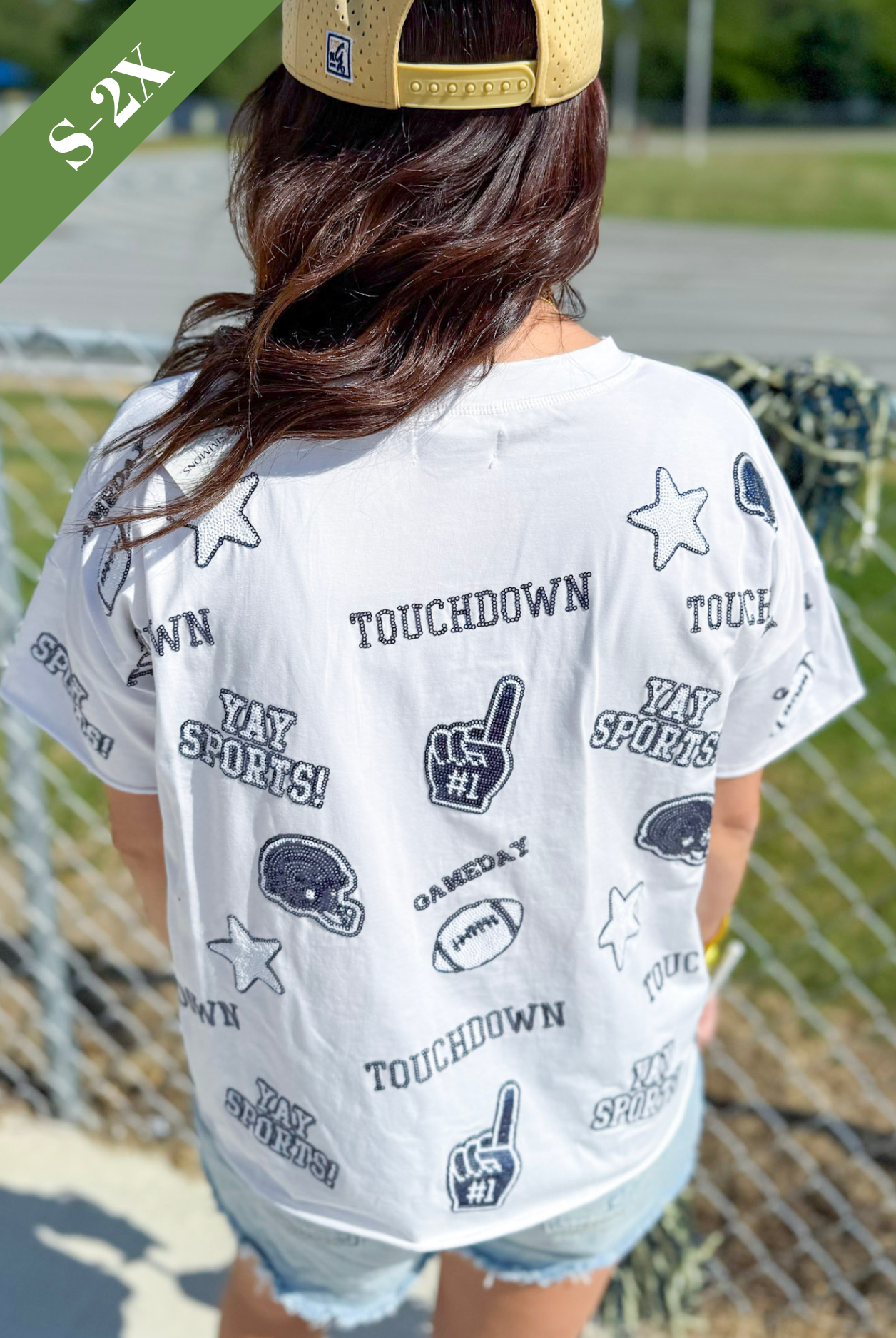 The Sequin Football Tee in Navy