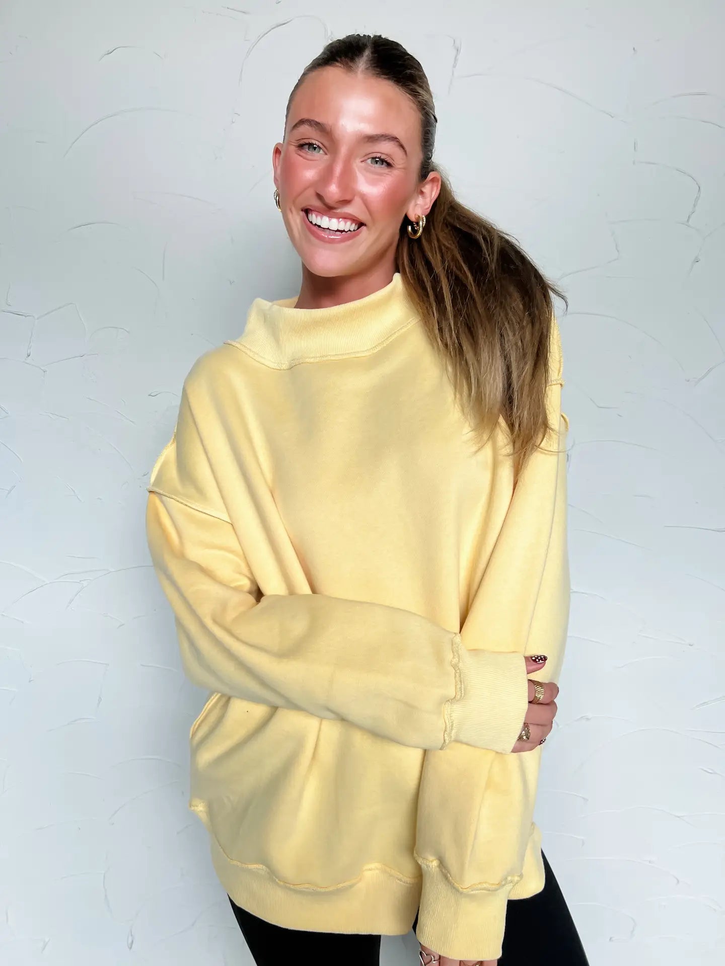 Callie Mock Neck Sweatshirt in Pale Yellow
