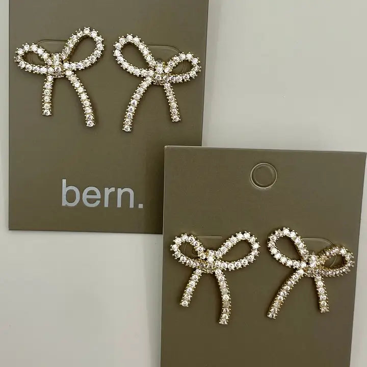 Delicate CZ Gold Bow Earrings