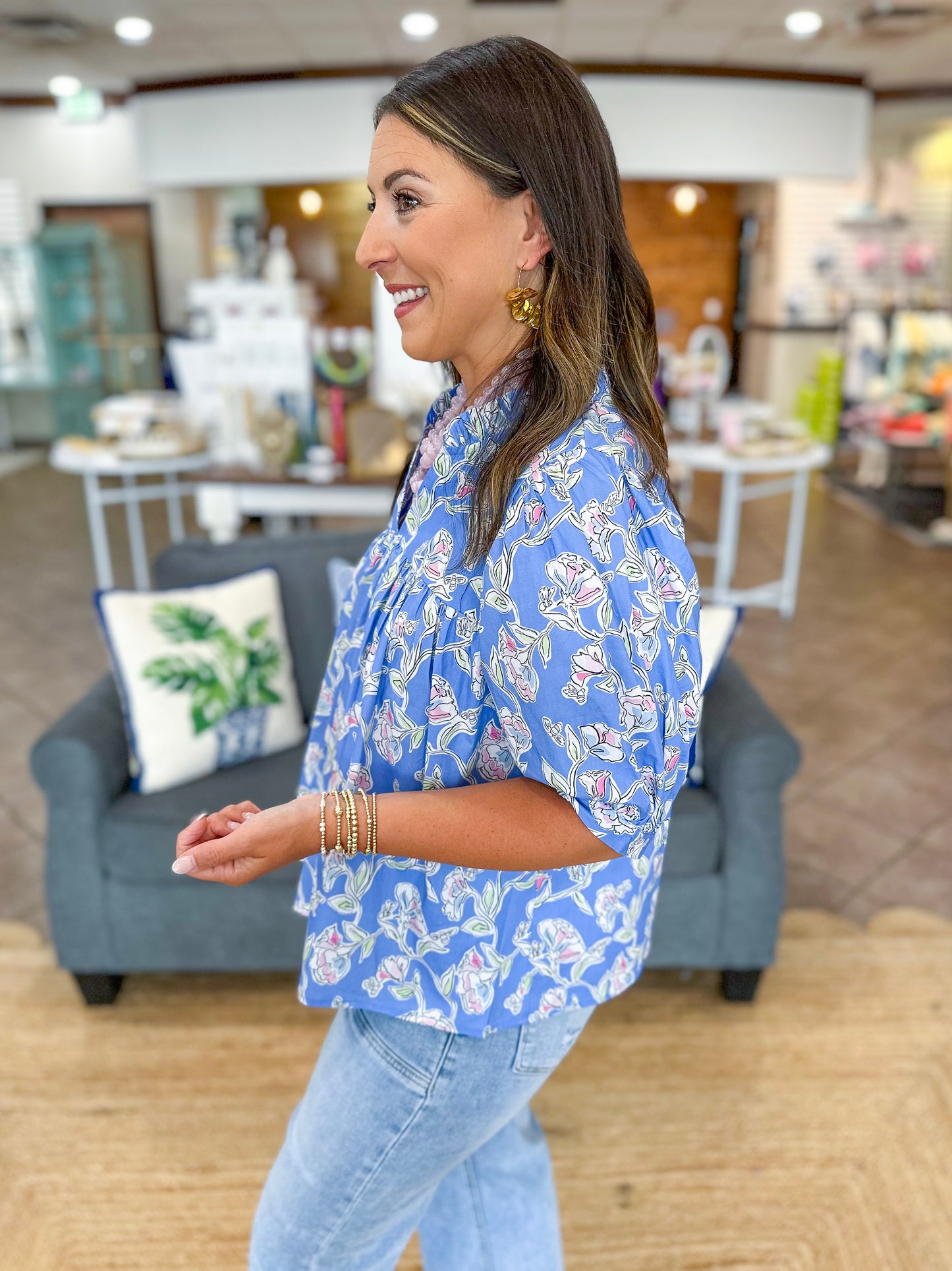 Mary Square Maggie Top | Pretty Petals Blue
