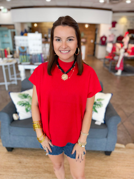 Woven In Warmth Sweater Top in Red