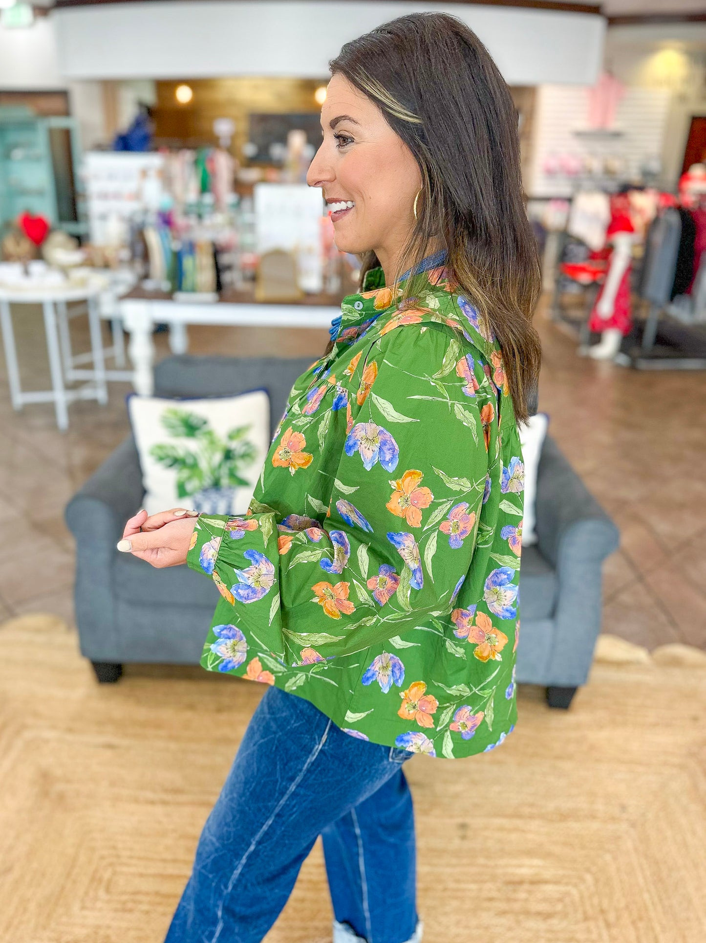 Falling Florals Top in Olive