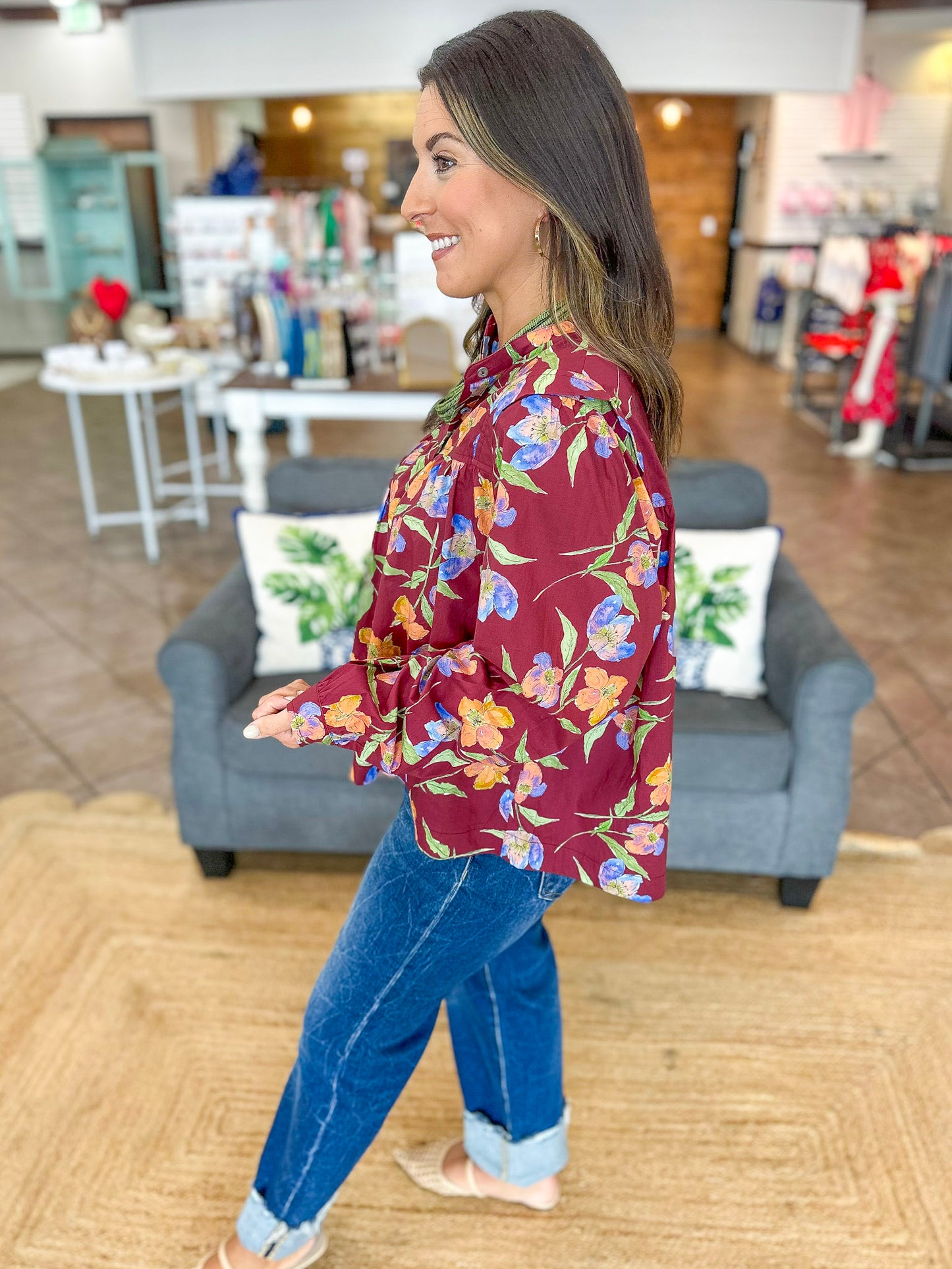 Falling Florals Top in Burgundy