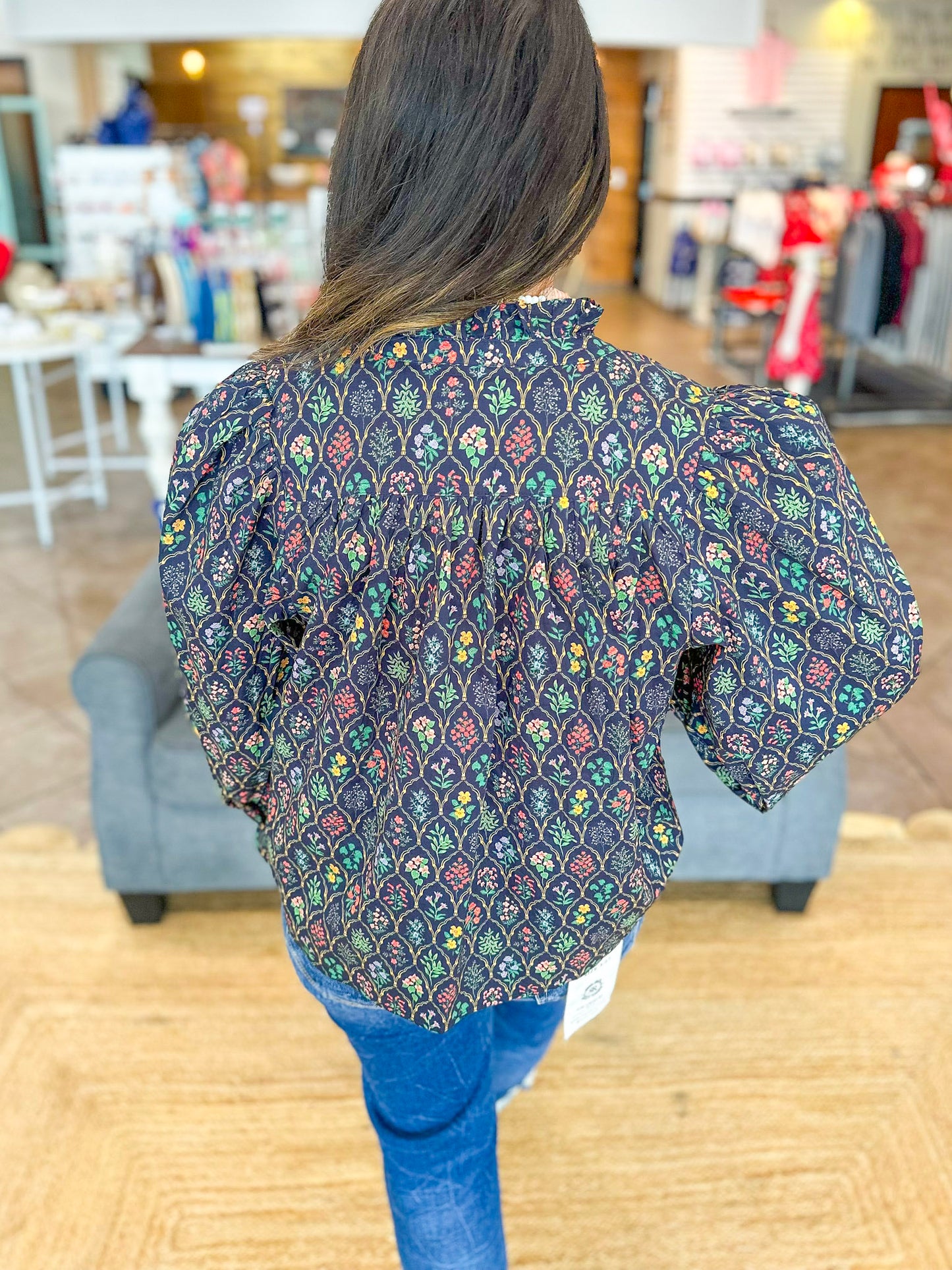 Rosewood Blooms Top in Navy