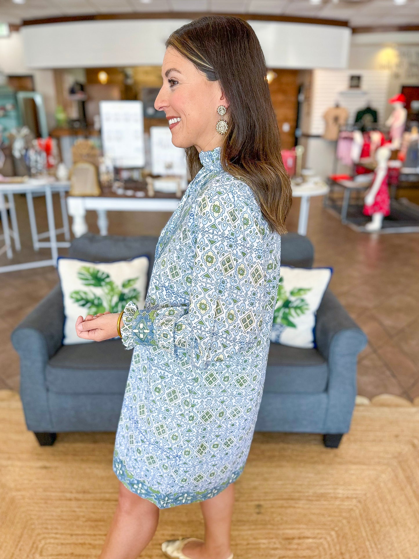 Victoria Dunn Jase Dress in Seafoam Trellis