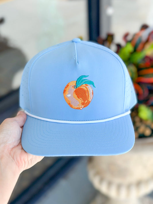 Baby Blue Georgia Peach Embroidered Hat with Rope