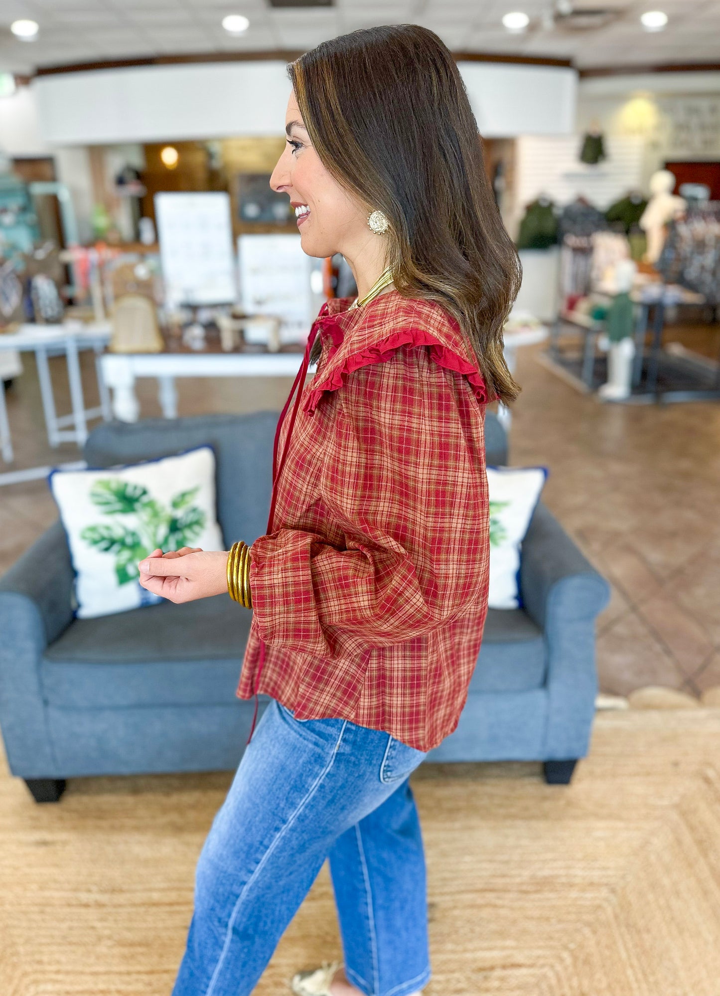 Tartan Season Top in Rust