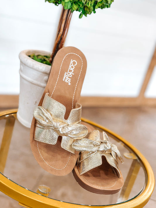 Too Cute Sandal in Gold Crinkle Metallic