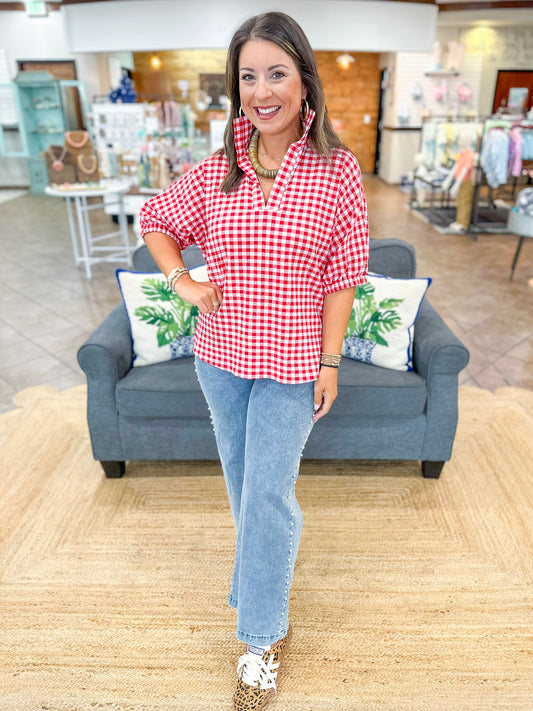 Adrienne Sloan Top in Red Gingham