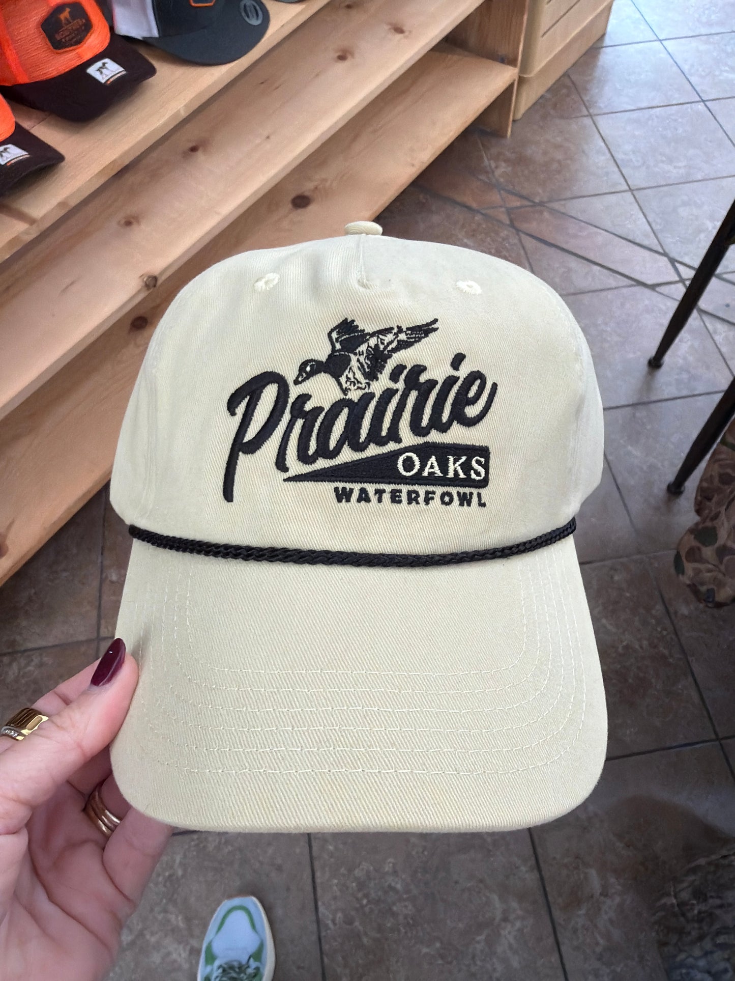 Black Rope Hat in Cream/Blue