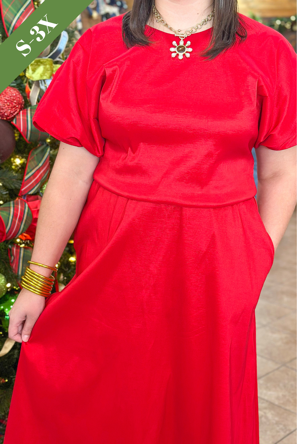 Adrienne Davina Taffeta Set in Red