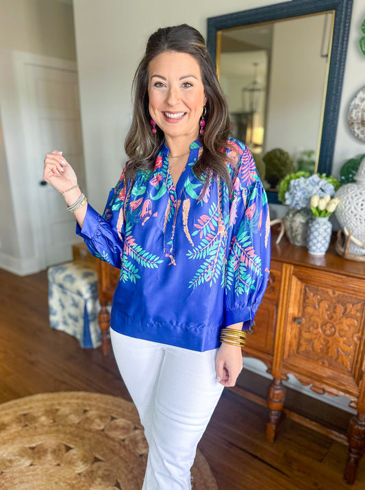 The Palm Grove Blouse in Royal