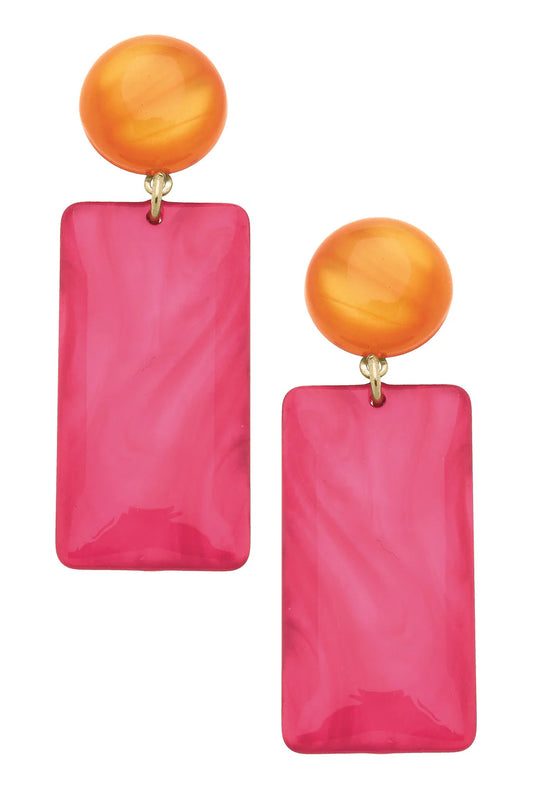 Sophie Marbled Resin Geo Earrings in Fuchsia/Orange
