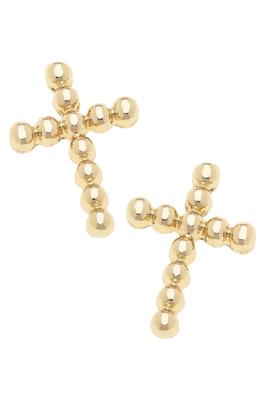 Poppy Beaded Cross Stud Earrings in Shiny Gold