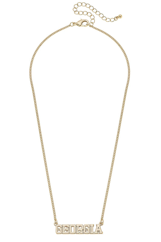 Georgia Bulldogs Varsity Outline Necklace in Shiny Gold