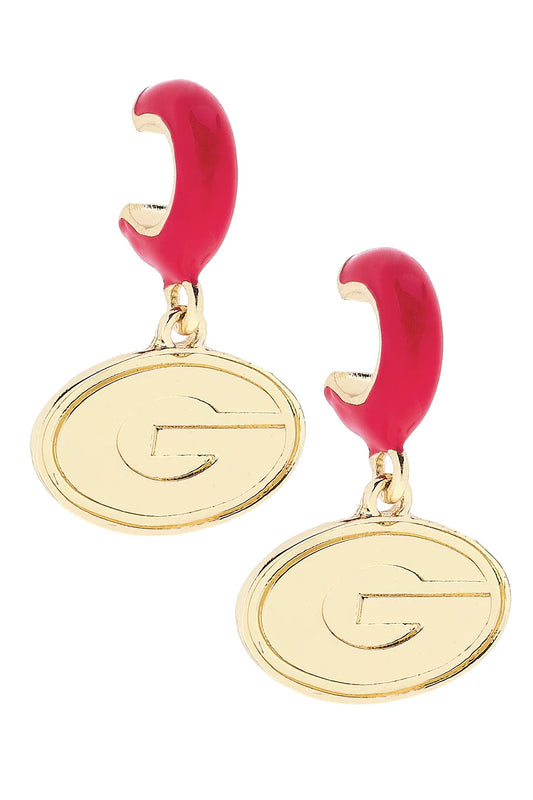Georgia Bulldogs Logo Huggie Hoop Earrings in Red/Shiny Gold