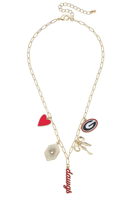 Georgia Bulldogs Paper Clip Charm Collector Necklace in Shiny Gold