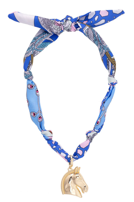 Ash Horse Head Scarf Necklace in Light Blue/Light Pink/White