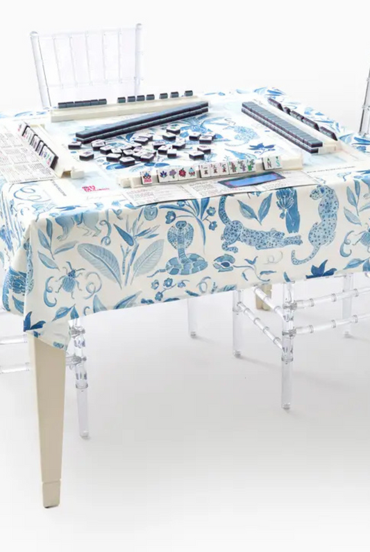 Blue Instructional Mahjong Tablecloth